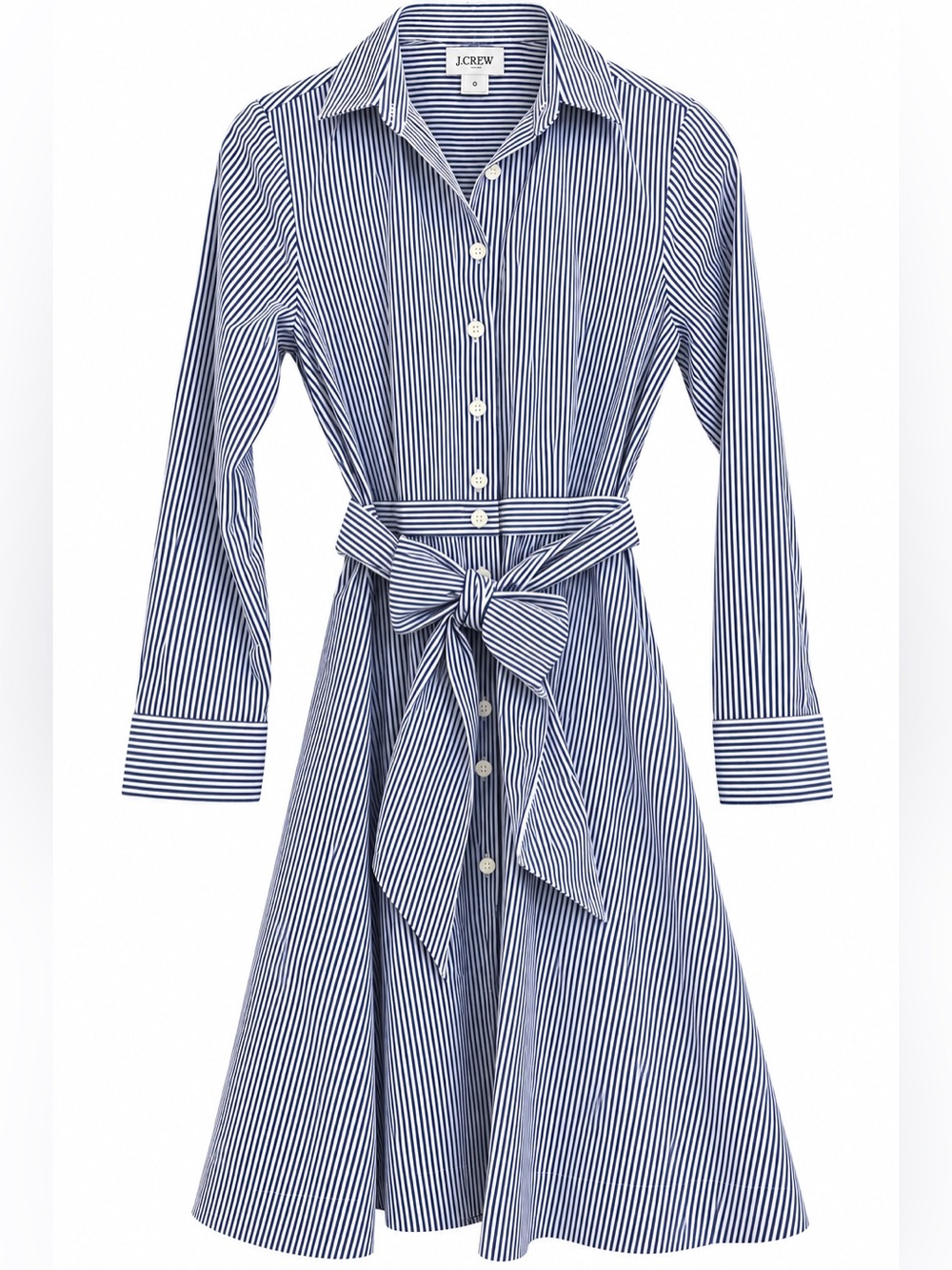 J.Crew Striped Belted Button Front Shirtdress - Navy and White - Size 2